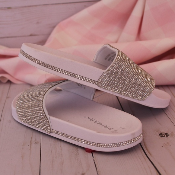 White Rhinestone Slide Sandals - Picture 3 of 4